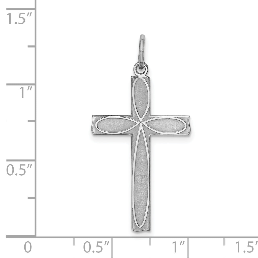 Sterling Silver Rhodium-plated Laser Designed Cross Pendant