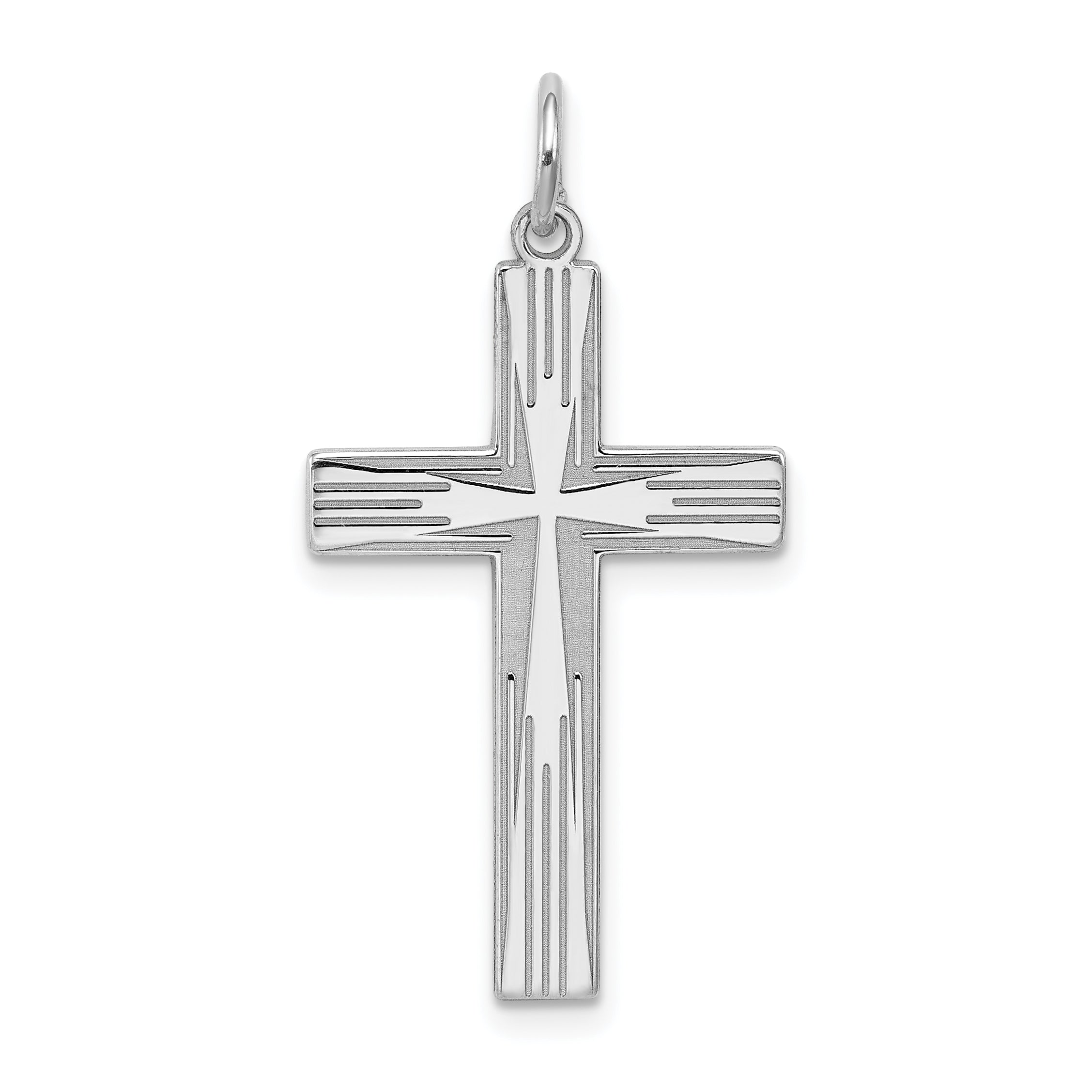Sterling Silver Rhodium-plated Laser Designed Cross Pendant Main image