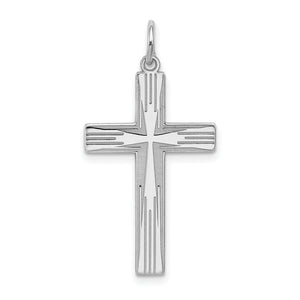 Vertical Ribbed Lines Laser-Cut Cross Pendant in Sterling Silver, 30mm - Sophia Jewelers