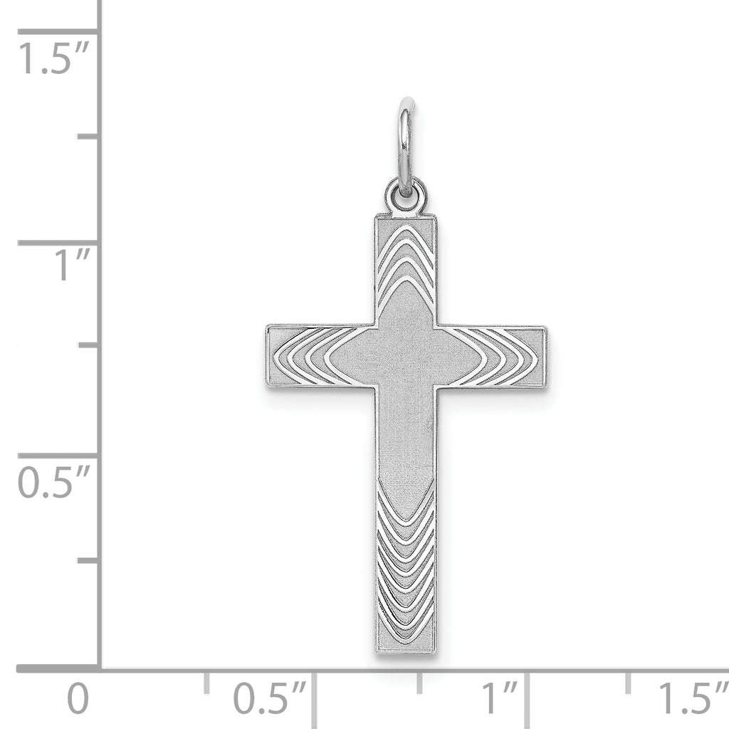 Sterling Silver Rhodium-plated Laser Designed Cross Pendant