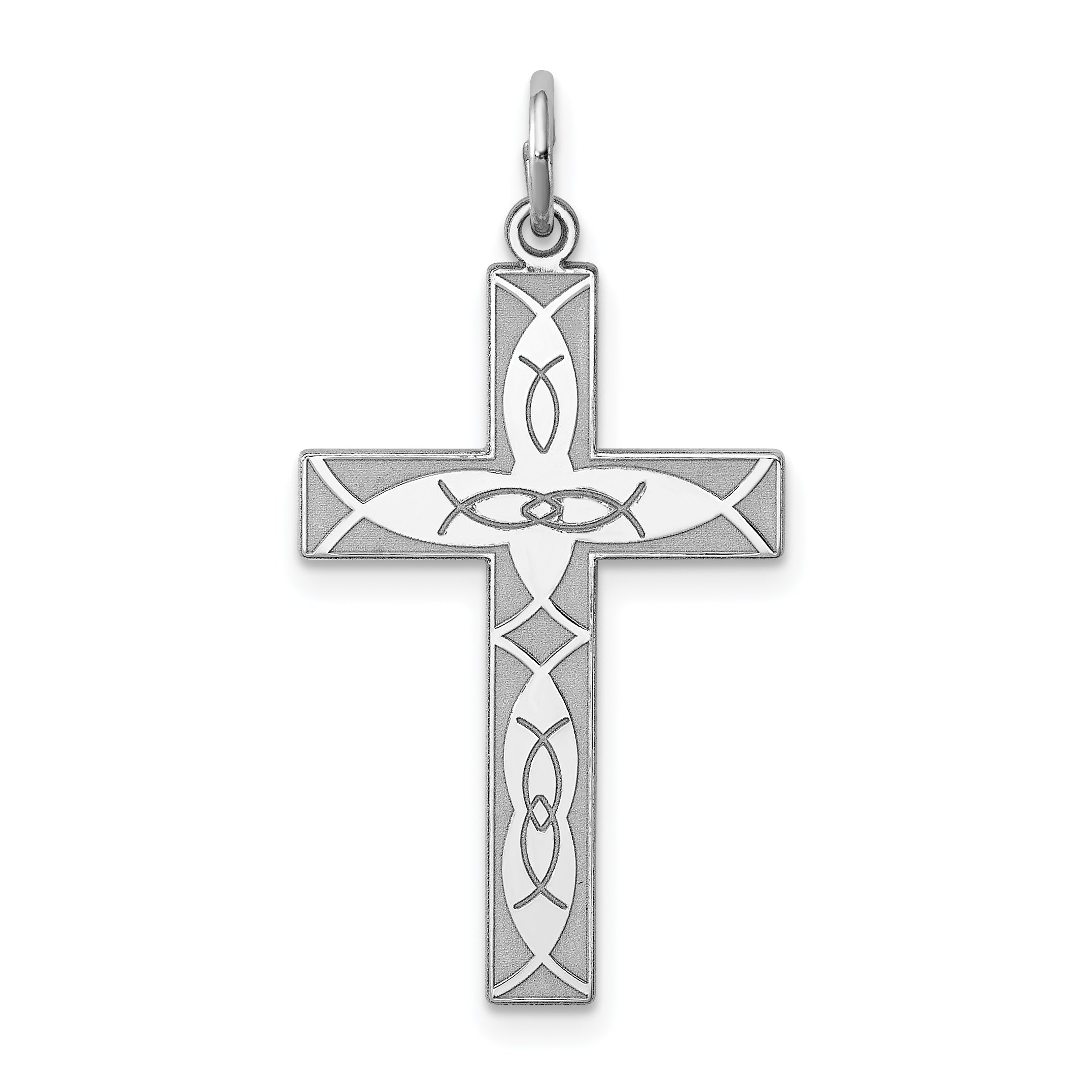 Sterling Silver Rhodium-plated Laser Designed Cross Pendant Main image