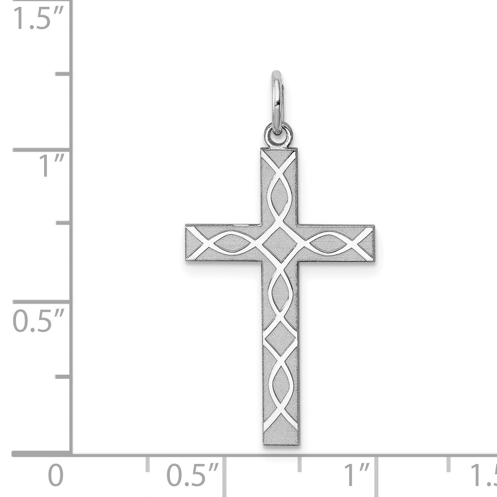 Sterling Silver Rhodium-plated Laser Designed Cross Pendant