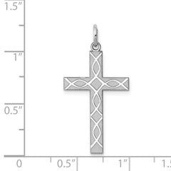 Sterling Silver Rhodium-plated Laser Designed Cross Pendant