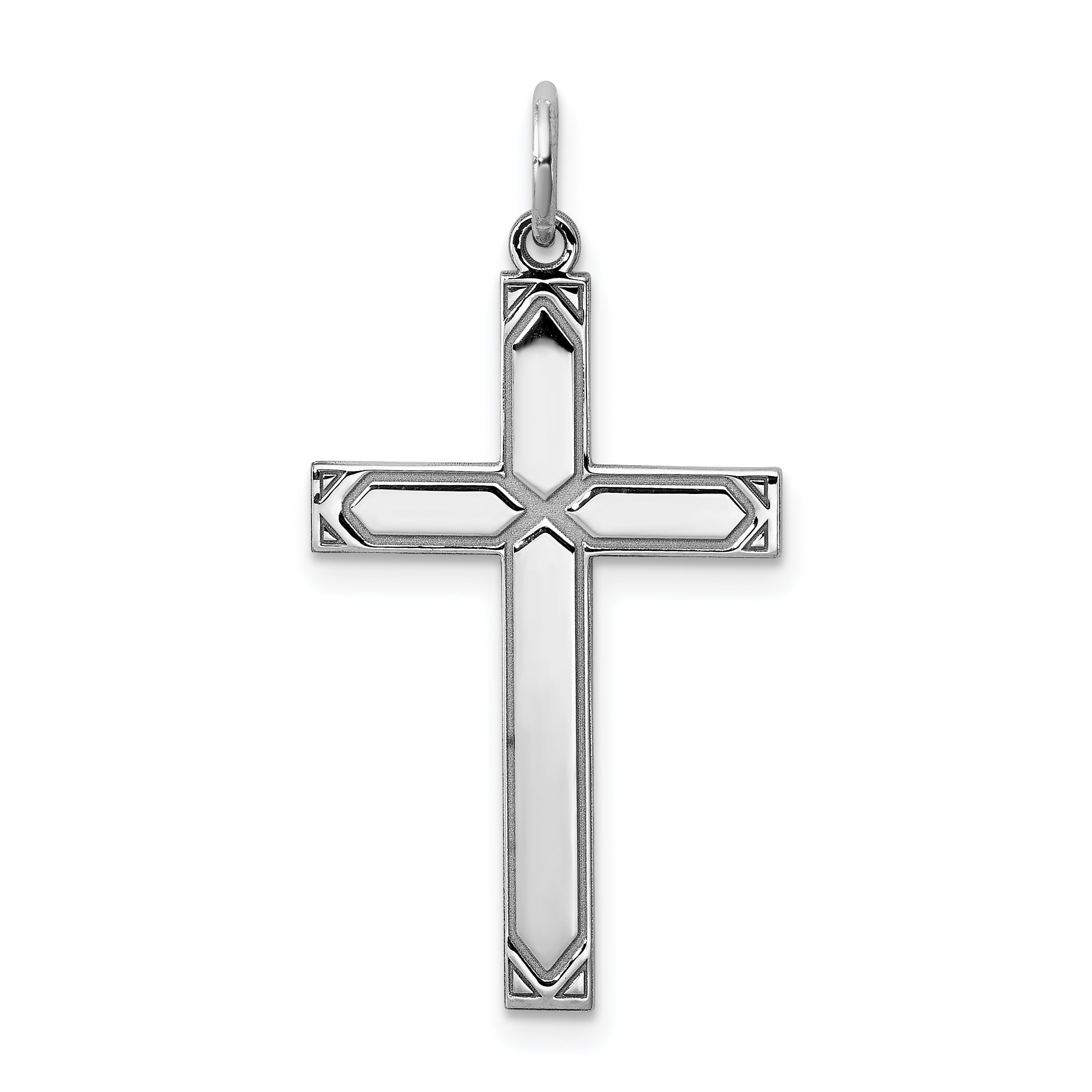 Sterling Silver Rhodium-plated Laser Designed Cross Pendant Main image