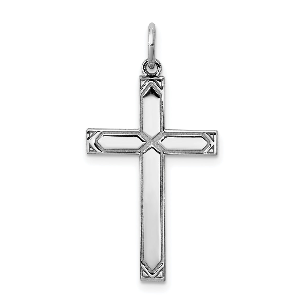 Sterling Silver Rhodium-plated Laser Designed Cross Pendant