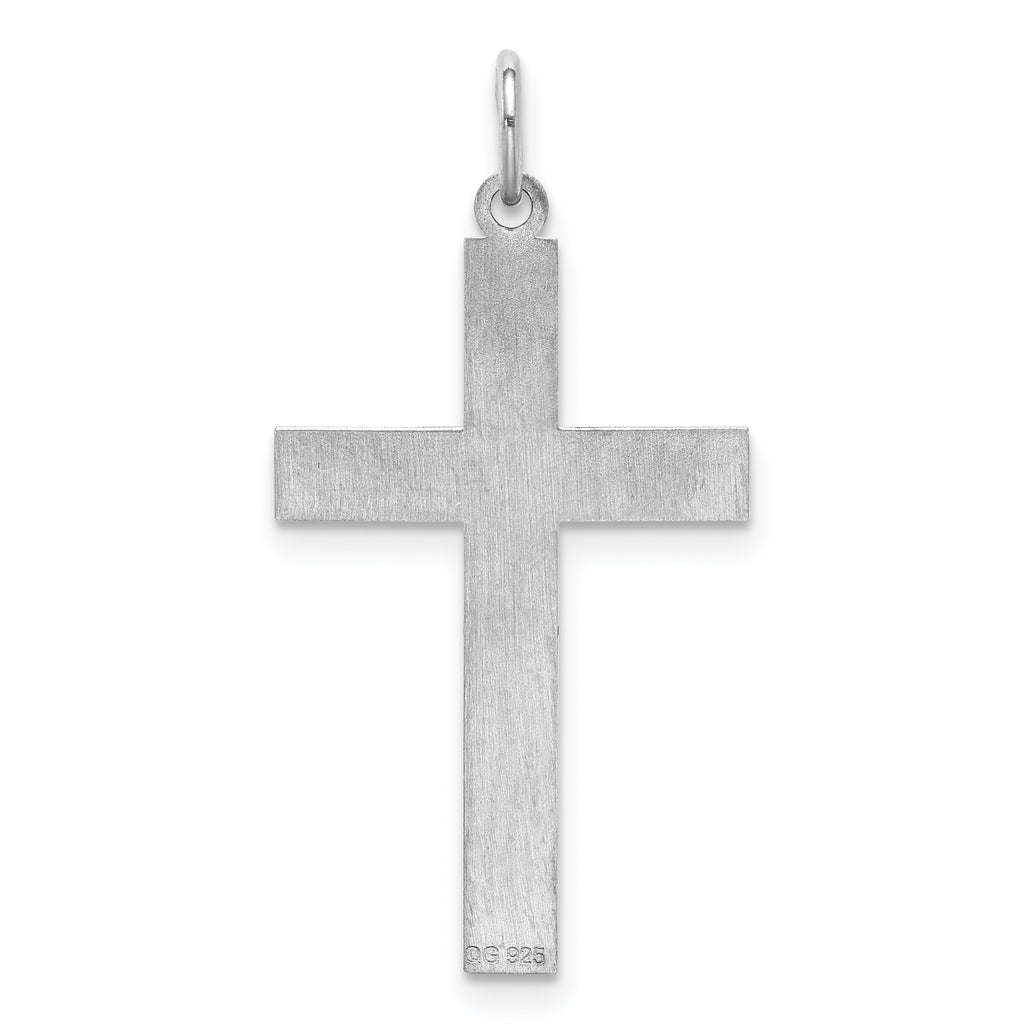 Sterling Silver Rhodium-plated Laser Designed Cross Pendant