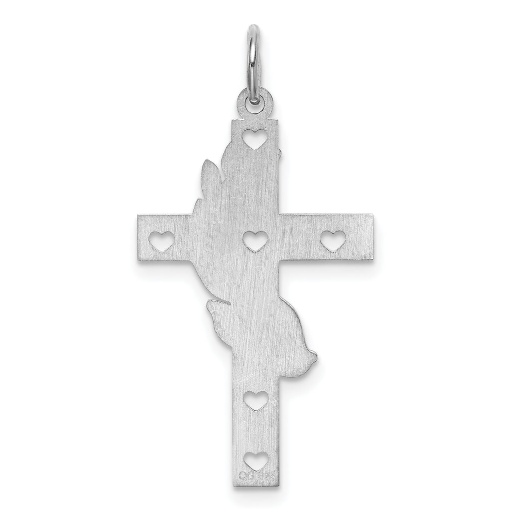 Sterling Silver Rhodium-plated Laser Designed Cross Pendant