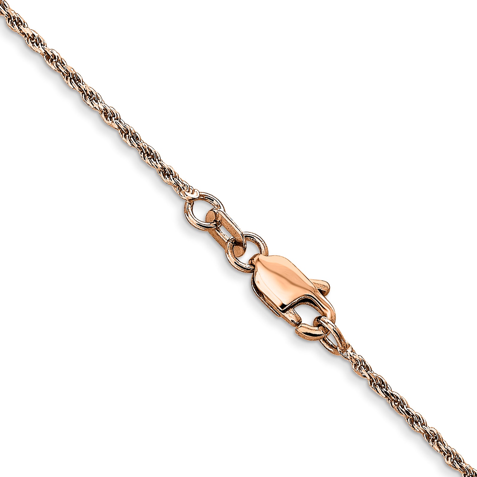 14K Rose Gold 16 inch 1mm Diamond-cut Man Made Rope with Lobster Clasp Chain