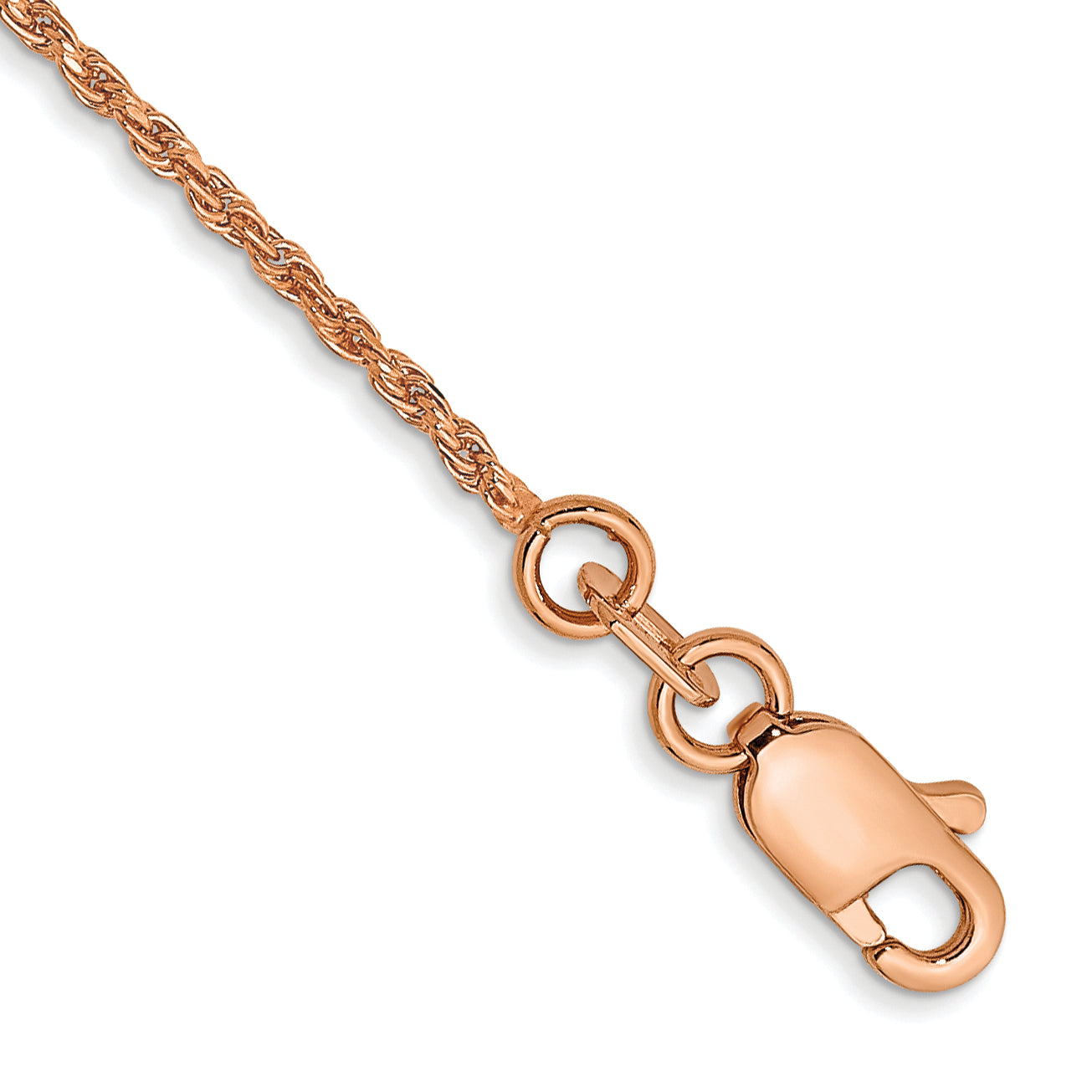 14K Rose Gold 7 inch 1mm Diamond-cut Man Made Rope with Lobster Clasp Chain Main image