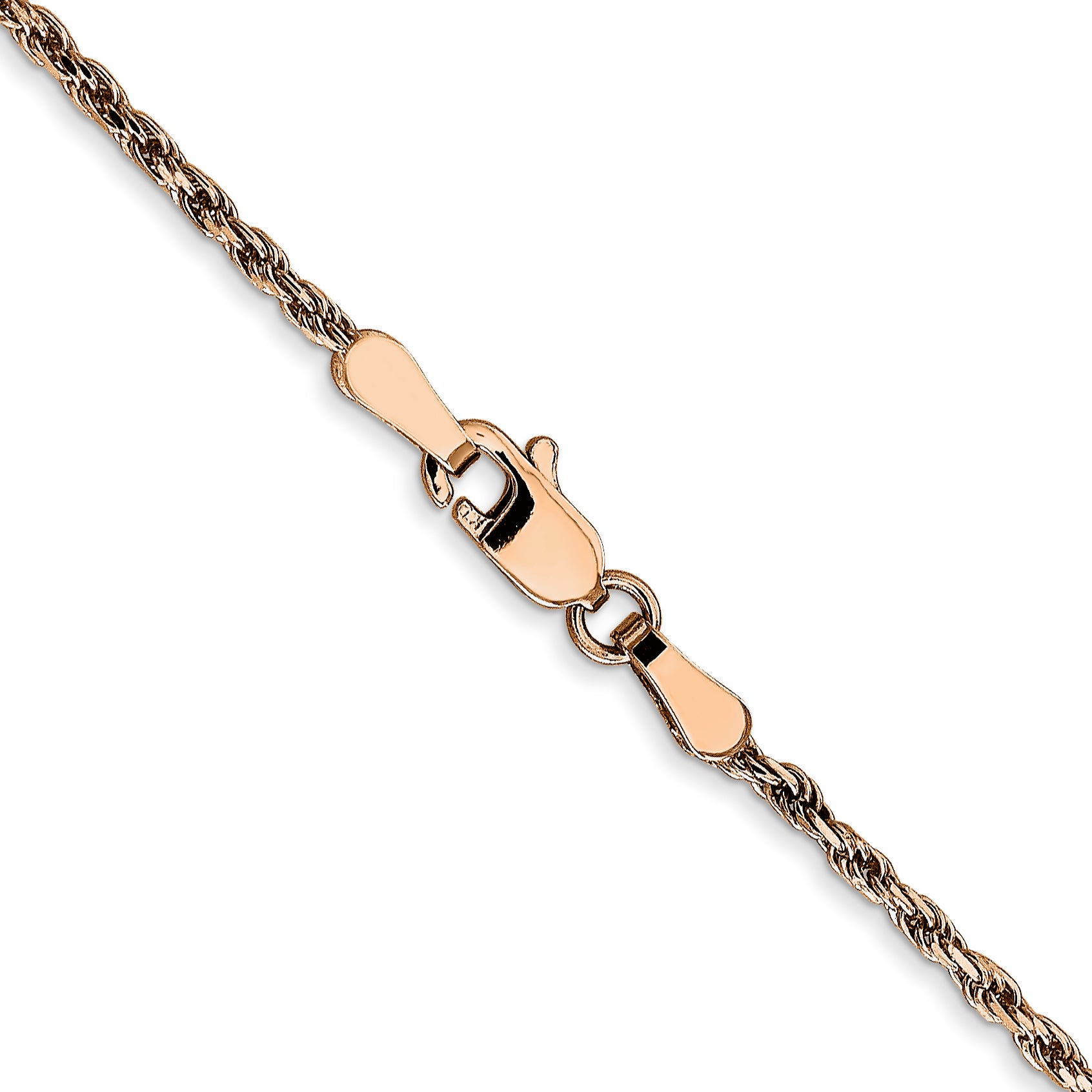 14K Rose Gold 16 inch 1.8mm Diamond-cut Man Made Rope with Lobster Clasp Chain