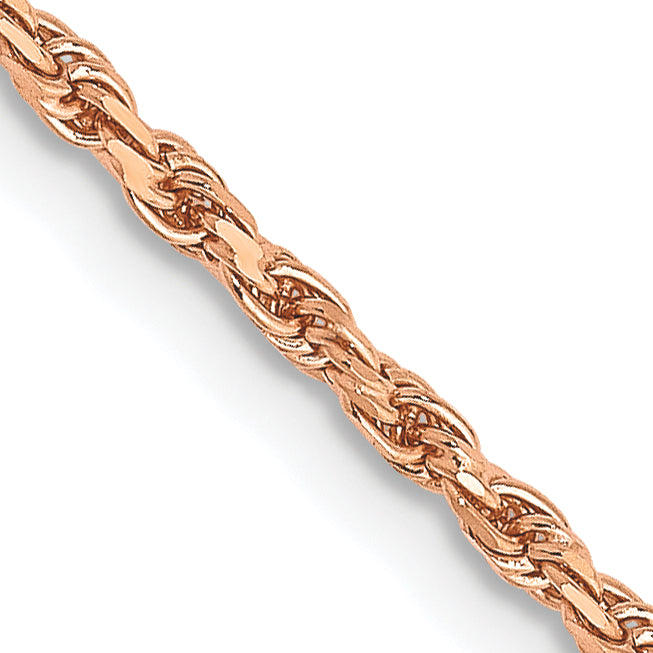 14K Rose Gold 30 inch 1.8mm Diamond-cut Man Made Rope with Lobster Clasp Chain