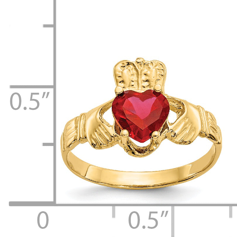 14k July CZ Birthstone Claddagh Ring