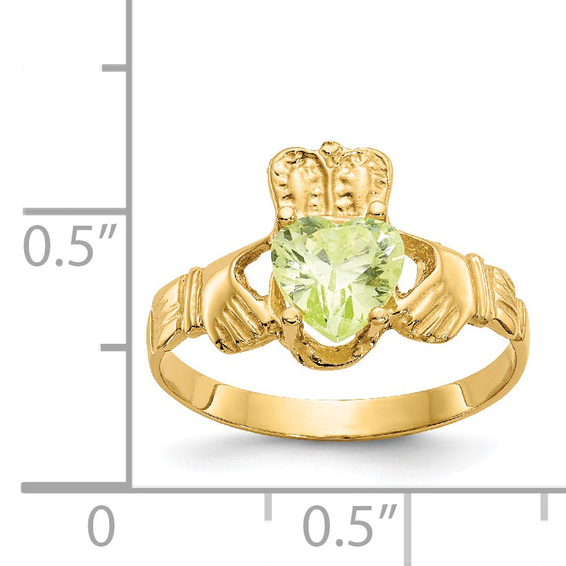 14k August CZ Birthstone Claddagh Ring