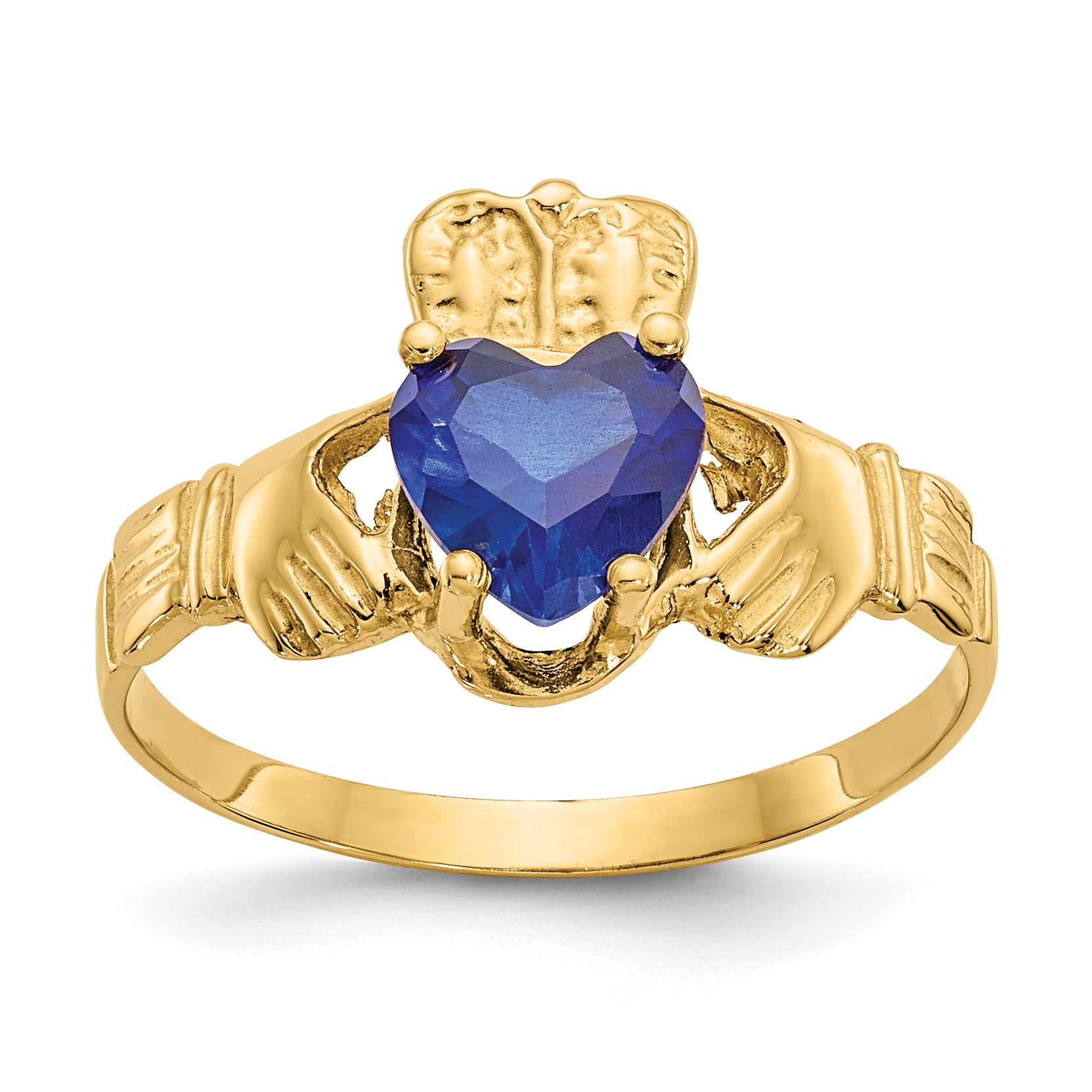 14k September CZ Birthstone Claddagh Ring