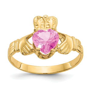 October Cubic Zirconia Birthstone Claddagh Ring in 14K Yellow Gold, Size 5 - Sophia Jewelers