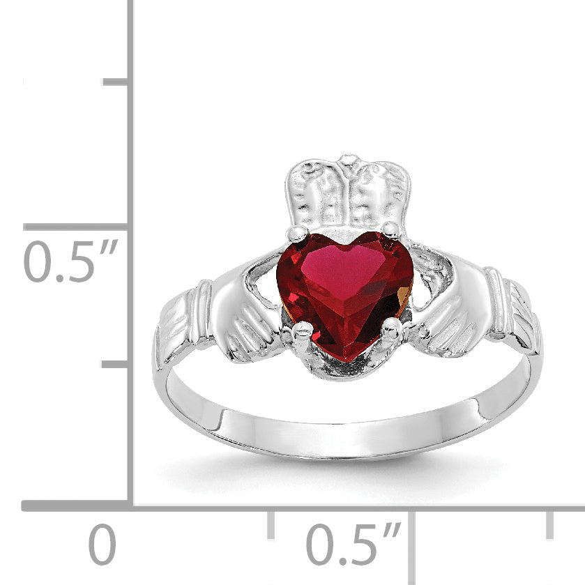 14k White Gold January CZ Birthstone Claddagh Ring