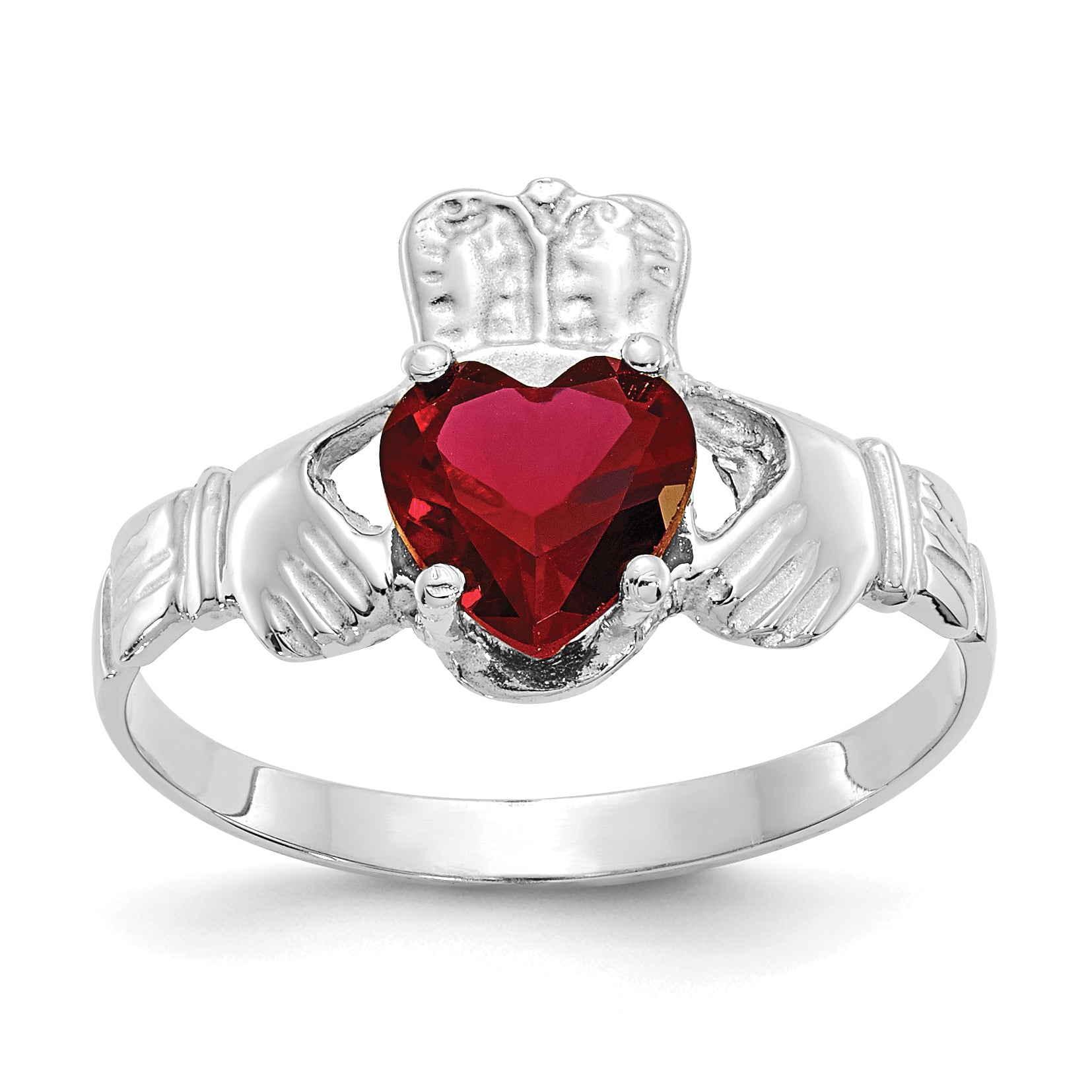 14k White Gold January CZ Birthstone Claddagh Ring Main image