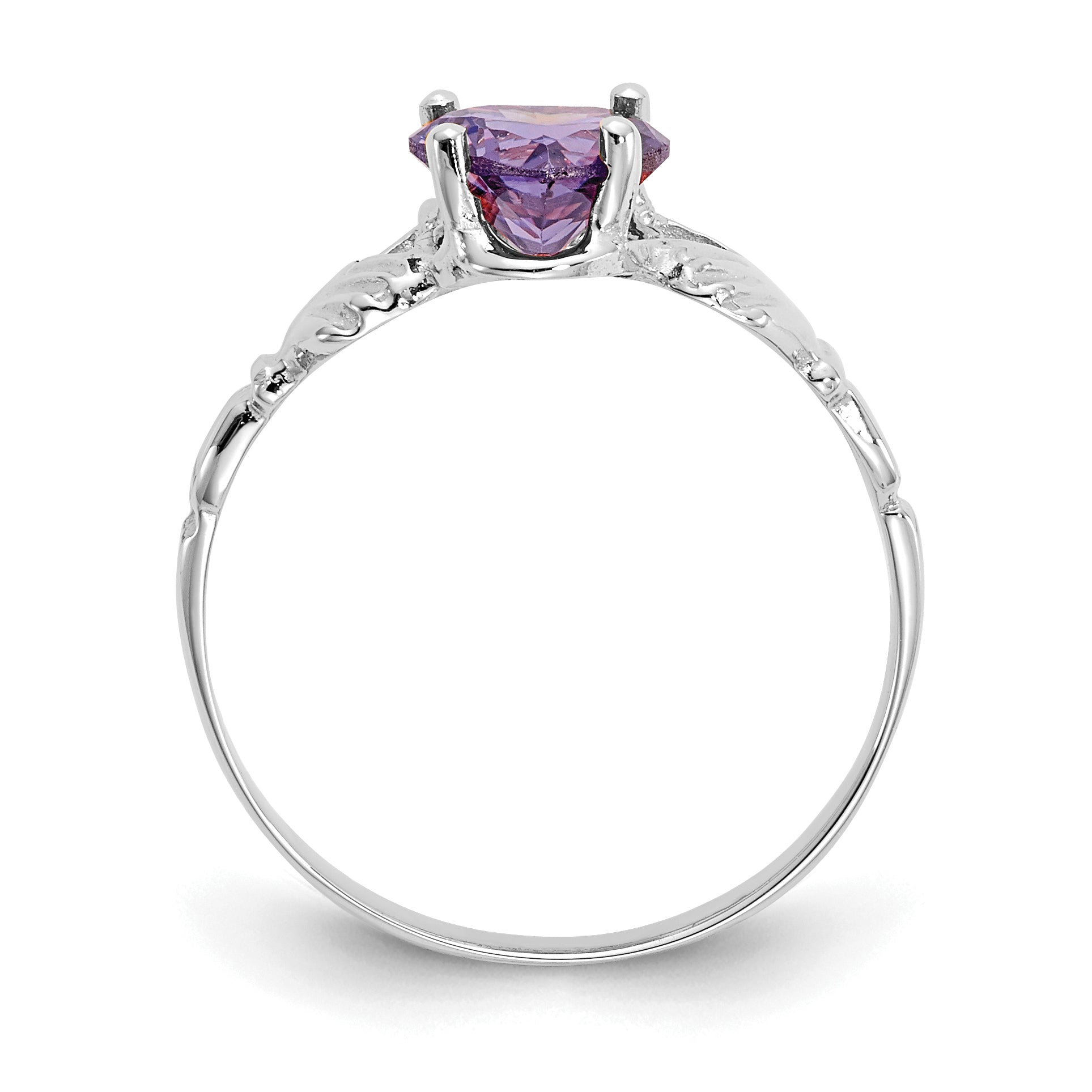 14k White Gold February CZ Birthstone Claddagh Ring - 5