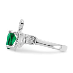 14k White Gold May CZ Birthstone Claddagh Ring