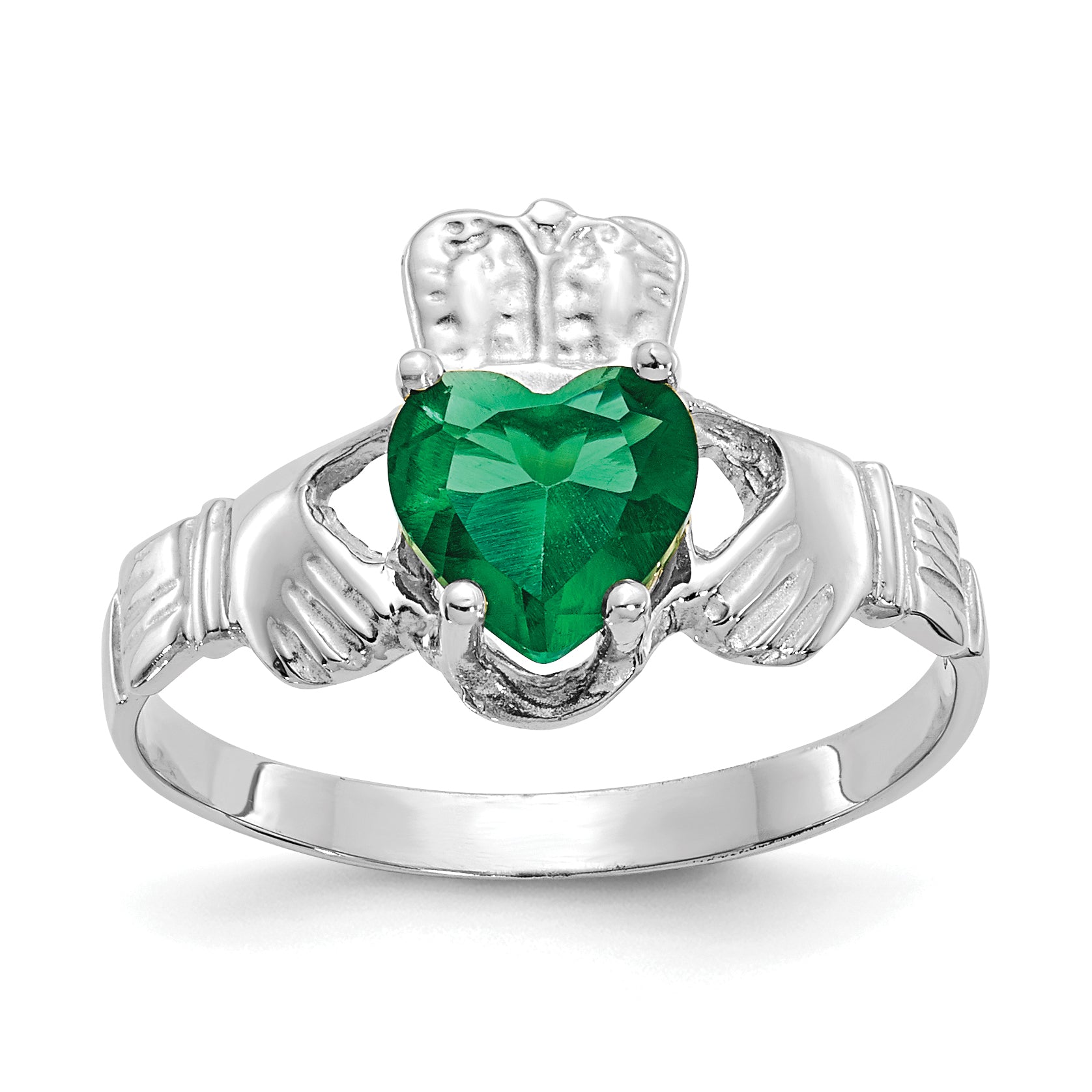 14k White Gold May CZ Birthstone Claddagh Ring Main image