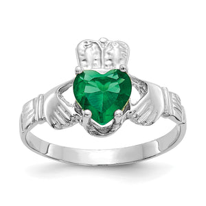 May Cubic Zirconia Birthstone Claddagh Ring in 14K White Gold, Size 5 - Sophia Jewelers