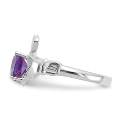 14k White Gold June CZ Birthstone Claddagh Ring
