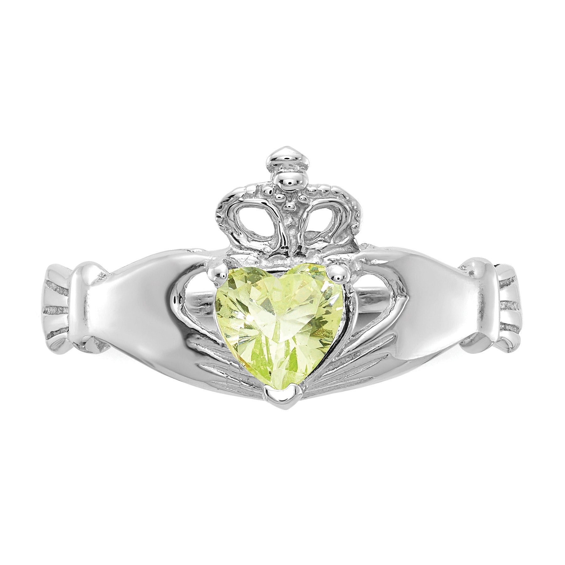 14k White Gold August CZ Birthstone Claddagh Ring