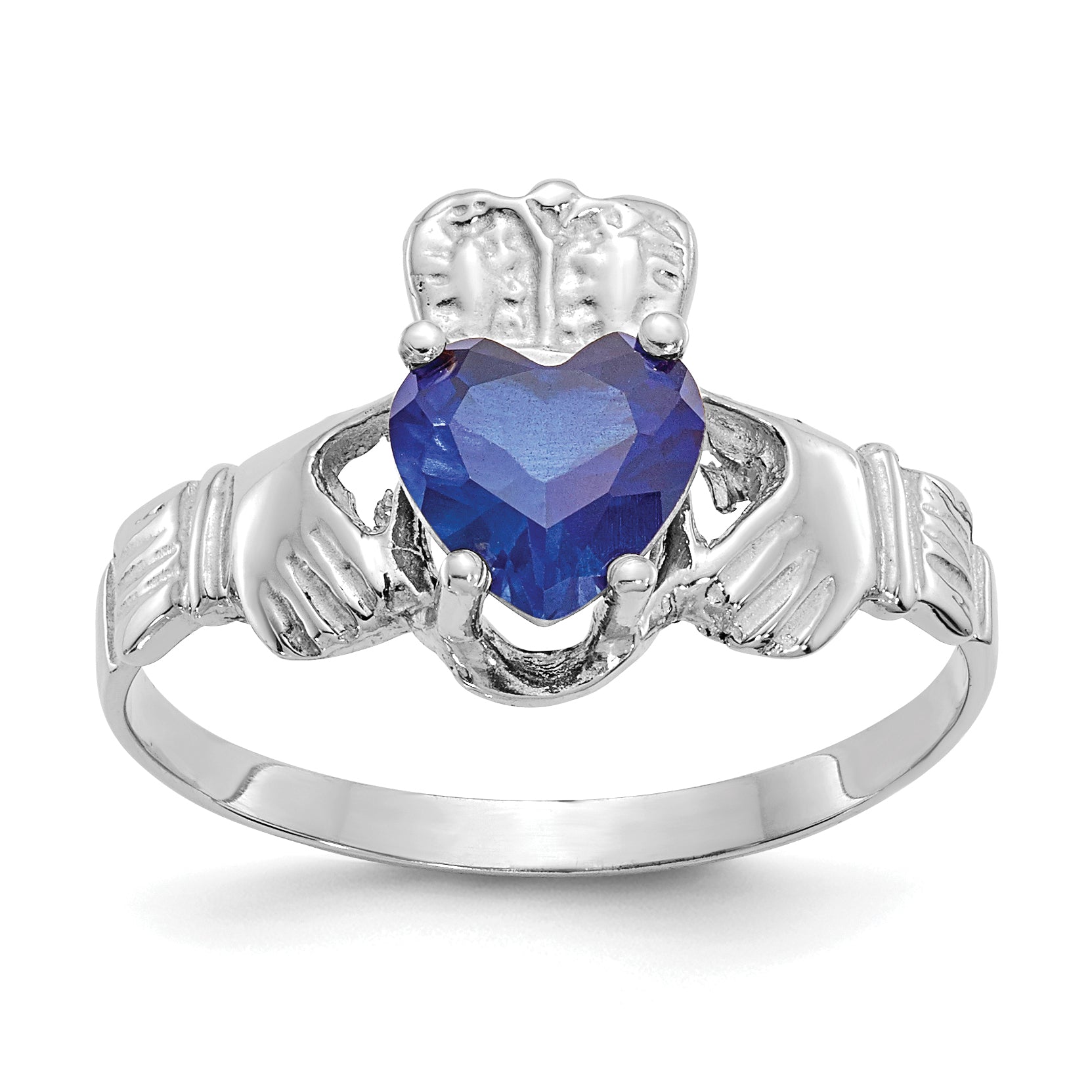 14k White Gold September CZ Birthstone Claddagh Ring Main image