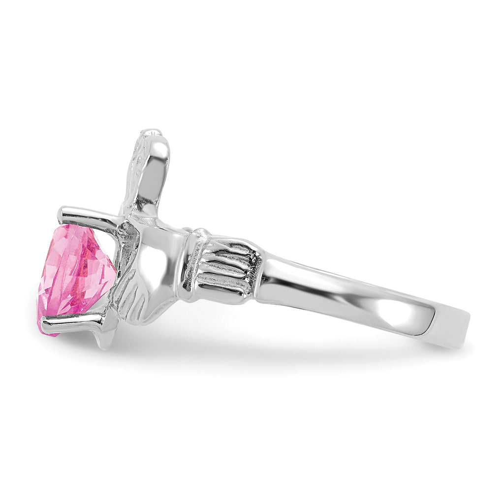 14k White Gold October CZ Birthstone Claddagh Ring