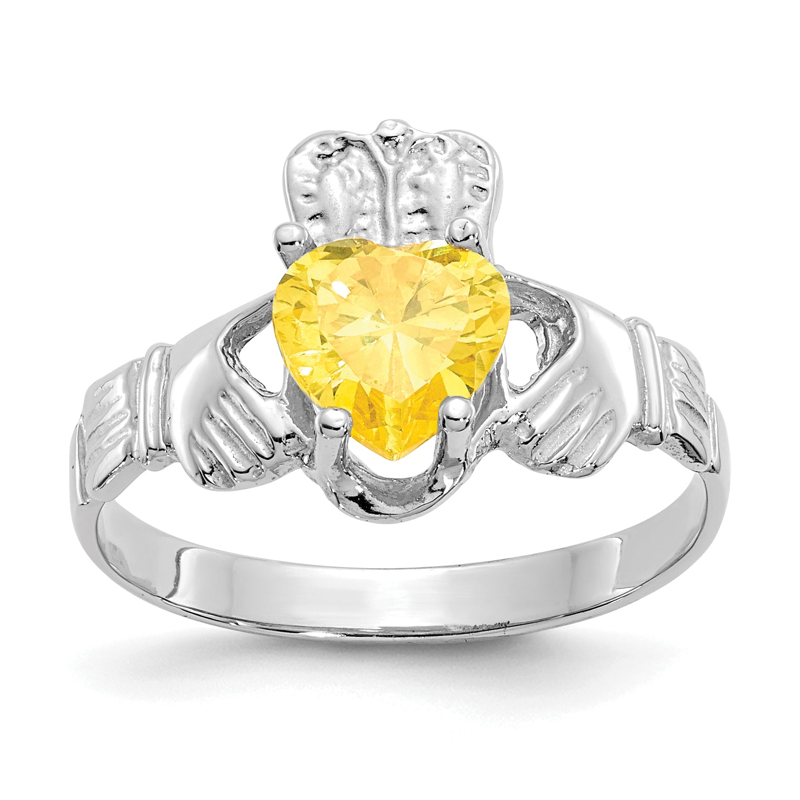 14k White Gold November CZ Birthstone Claddagh Ring Main image
