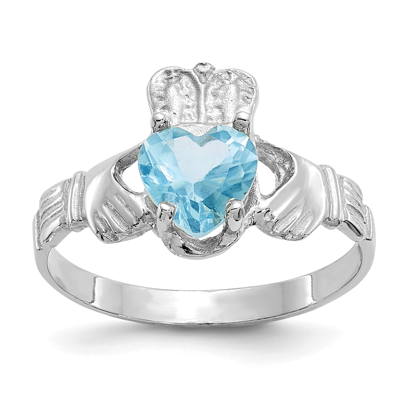 14k White Gold December CZ Birthstone Claddagh Ring Main image