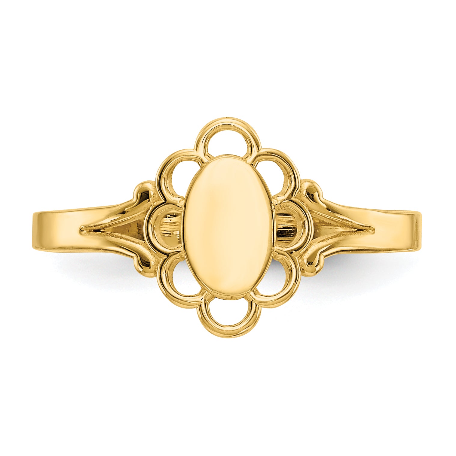 14K Filigree Oval Polished Center Baby Signet Ring