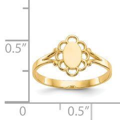 14K Filigree Oval Polished Center Baby Signet Ring