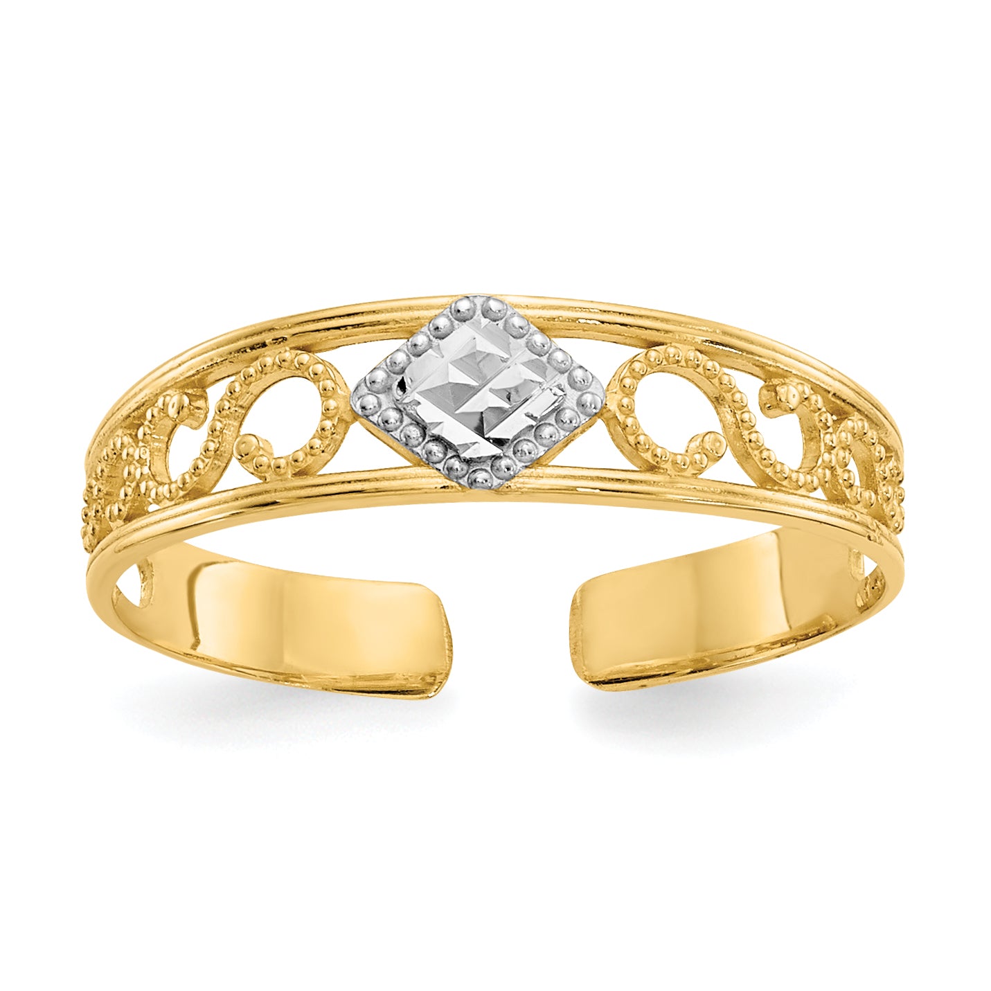 14k & Rhodium Diamond-Cut Toe Ring Main image