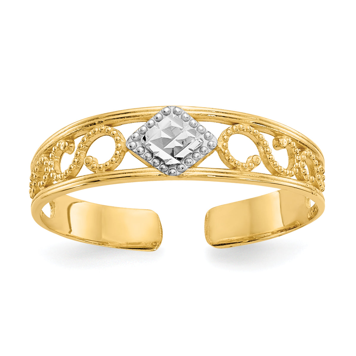 14k & Rhodium Diamond-Cut Toe Ring