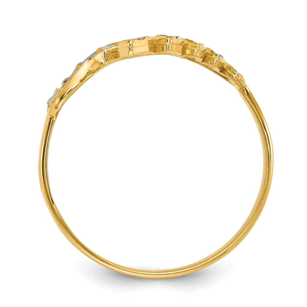 14k With White Rhodium Diamond-cut Leaves Ring