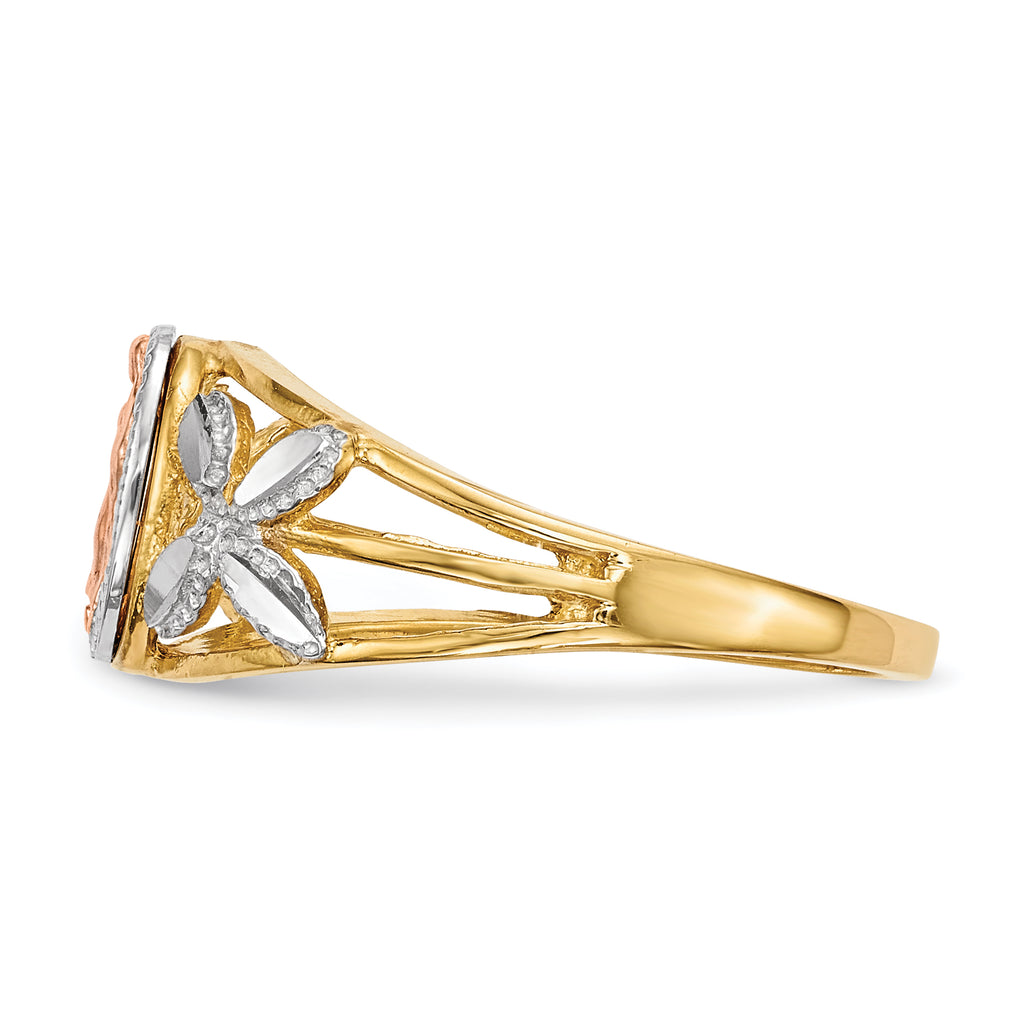 14k Two-tone WithWhite Rhodium Polished Our Lady of Guadalupe Ring