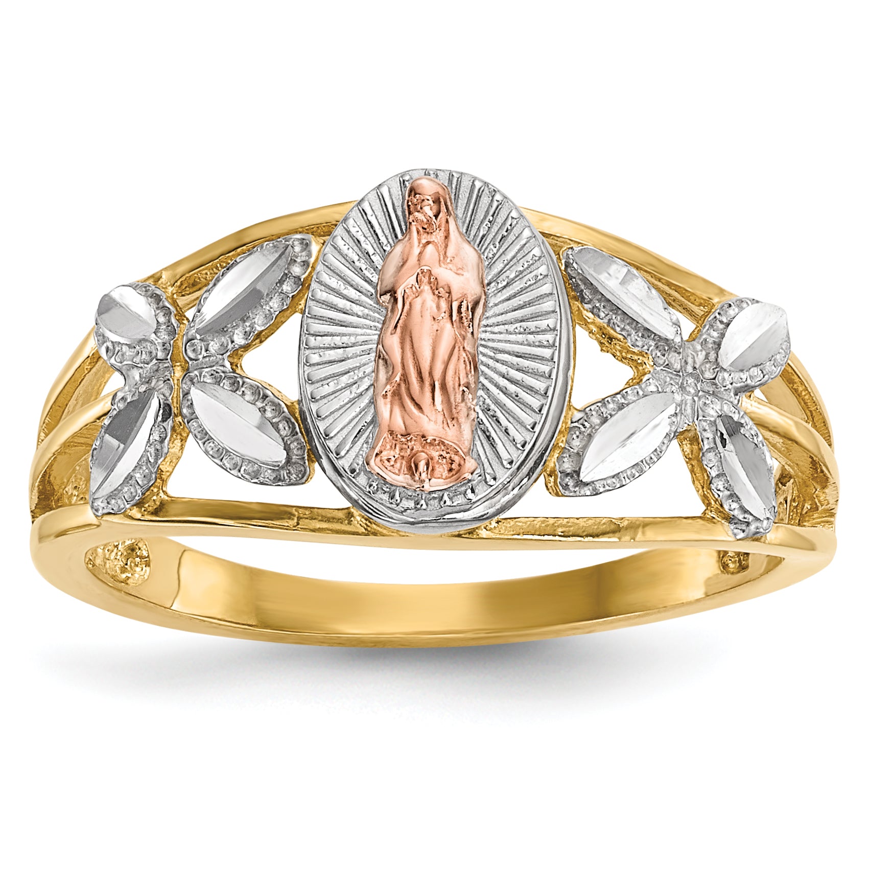14k Two-tone WithWhite Rhodium Polished Our Lady of Guadalupe Ring Main image