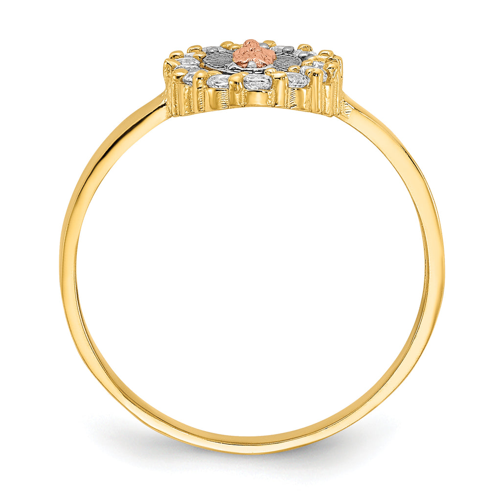 14k Two-tone WithWhite Rhodium CZ Lady of Guadalupe Ring
