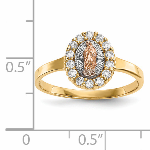 14k Two-tone WithWhite Rhodium CZ Lady of Guadalupe Ring