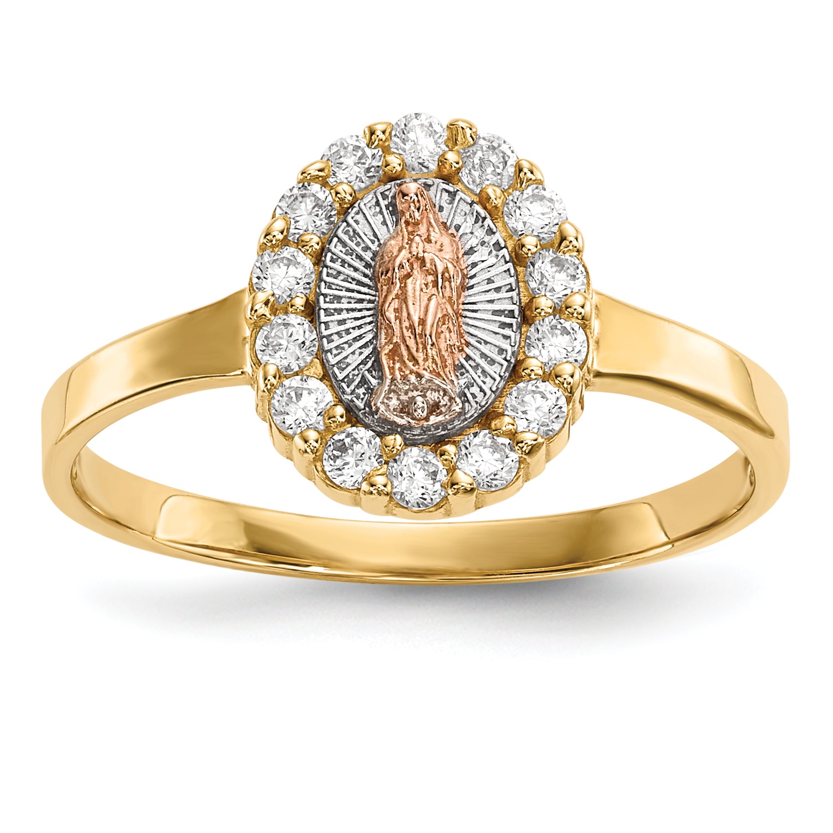 14k Two-tone WithWhite Rhodium CZ Lady of Guadalupe Ring Main image