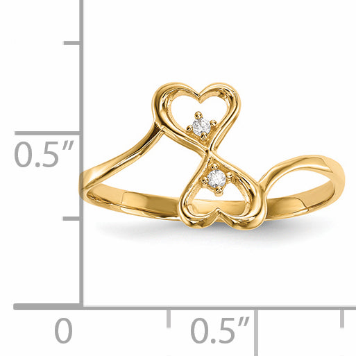 14k CZ Double Heart Ring