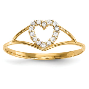Filled Setting Cubic Zirconia Heart Ring in 14K Yellow Gold, Size 7 - Sophia Jewelers