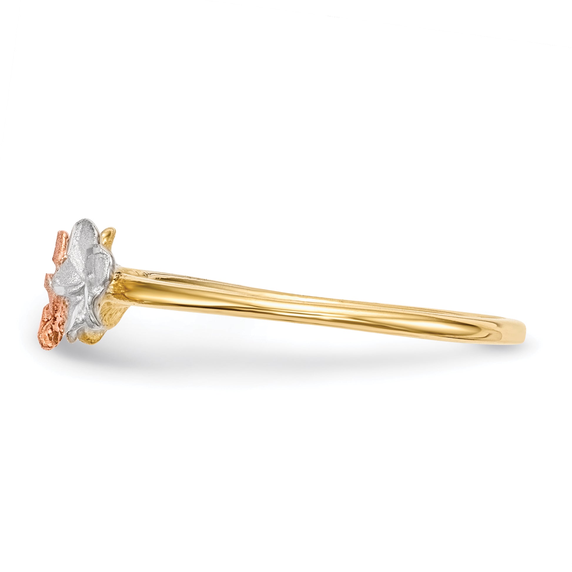 14k Two-tone WithWhite Rhodium Polished and Satin 3 Flower Ring Secondary image