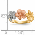 14k Two-tone WithWhite Rhodium Satin D/C 3-Plumerias Ring