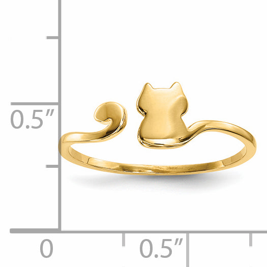 14k Gold Polished Cat Adjustable Cuff Ring