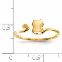 14k Gold Polished Cat Adjustable Cuff Ring