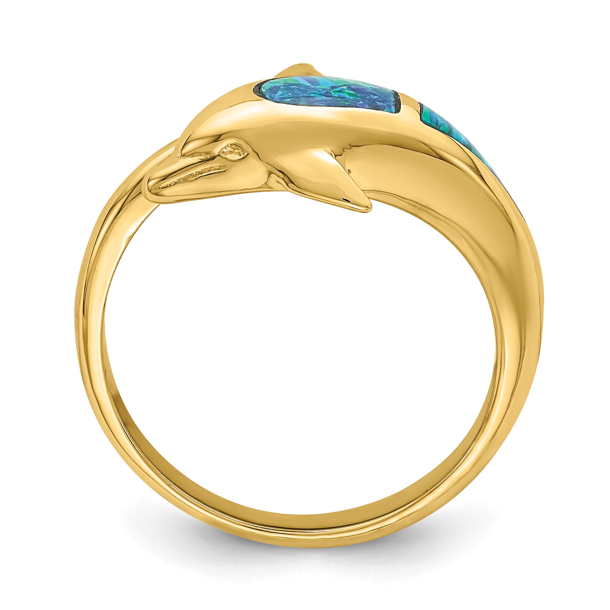 14K Lab Created Opal Dolphin Ring Secondary image