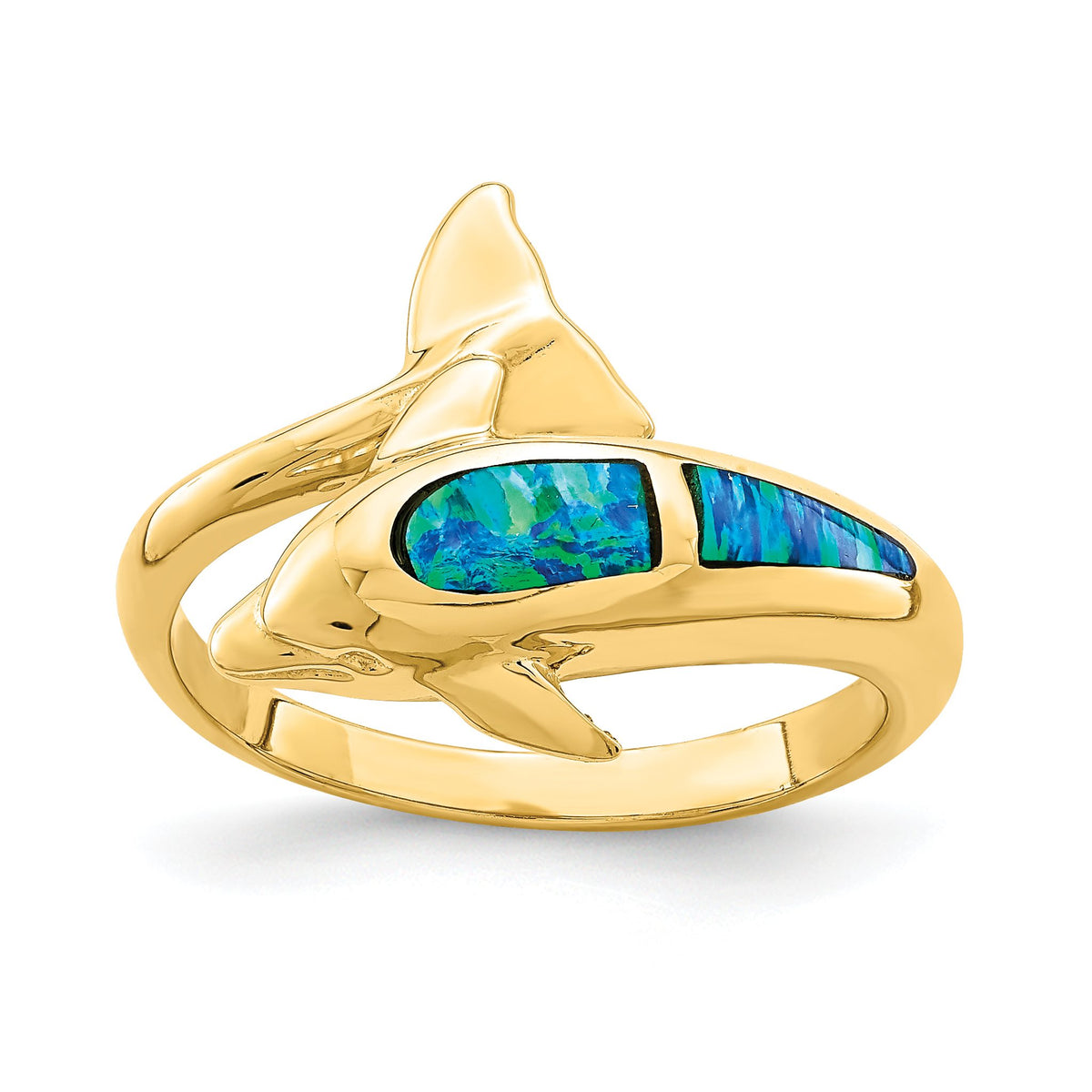 Lab-Created Opal Dolphin Ring in 14K Yellow Gold, Size 7 - Sophia Jewelers Main image
