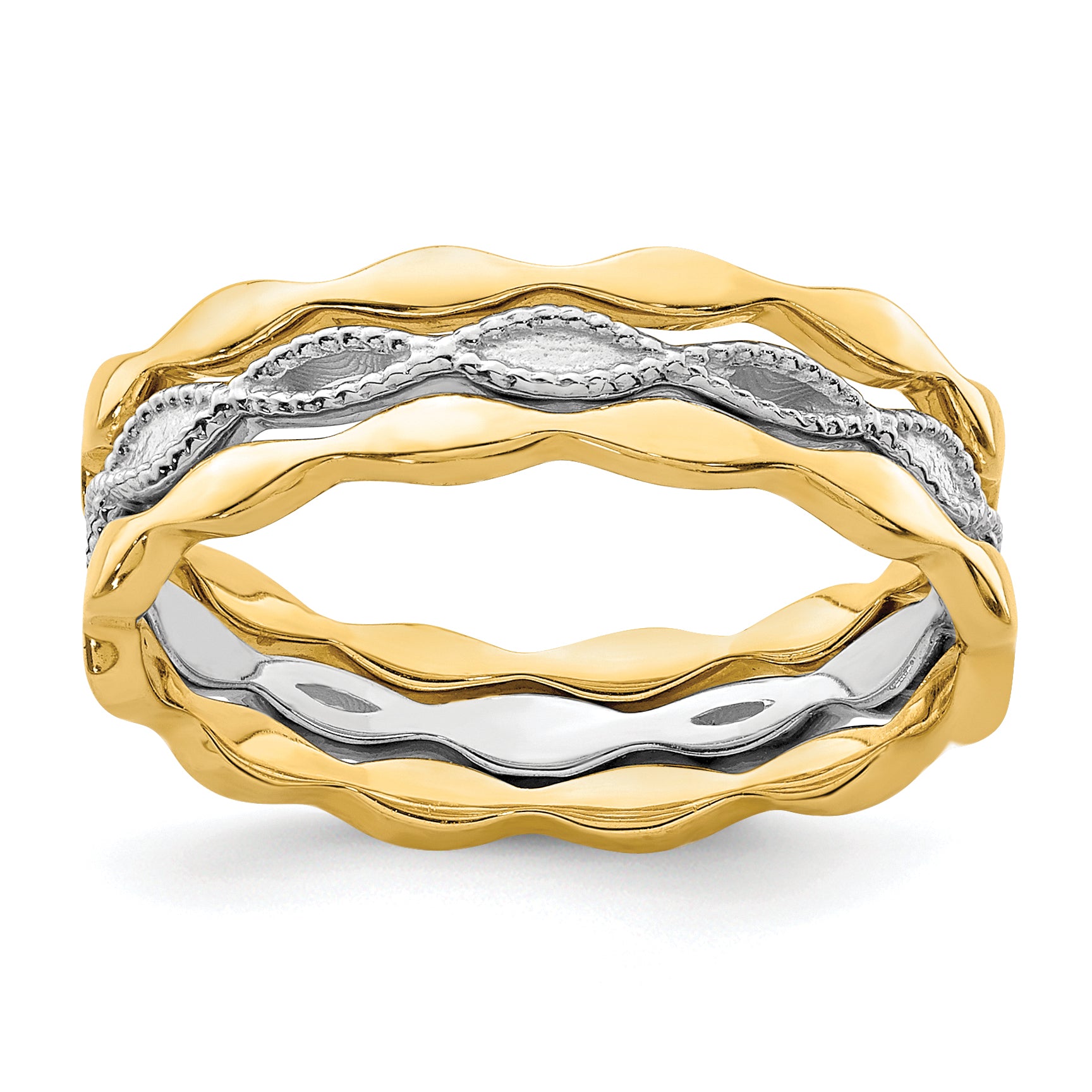 14K Yellow & White Gold Set of 3 Stackable Rings Main image